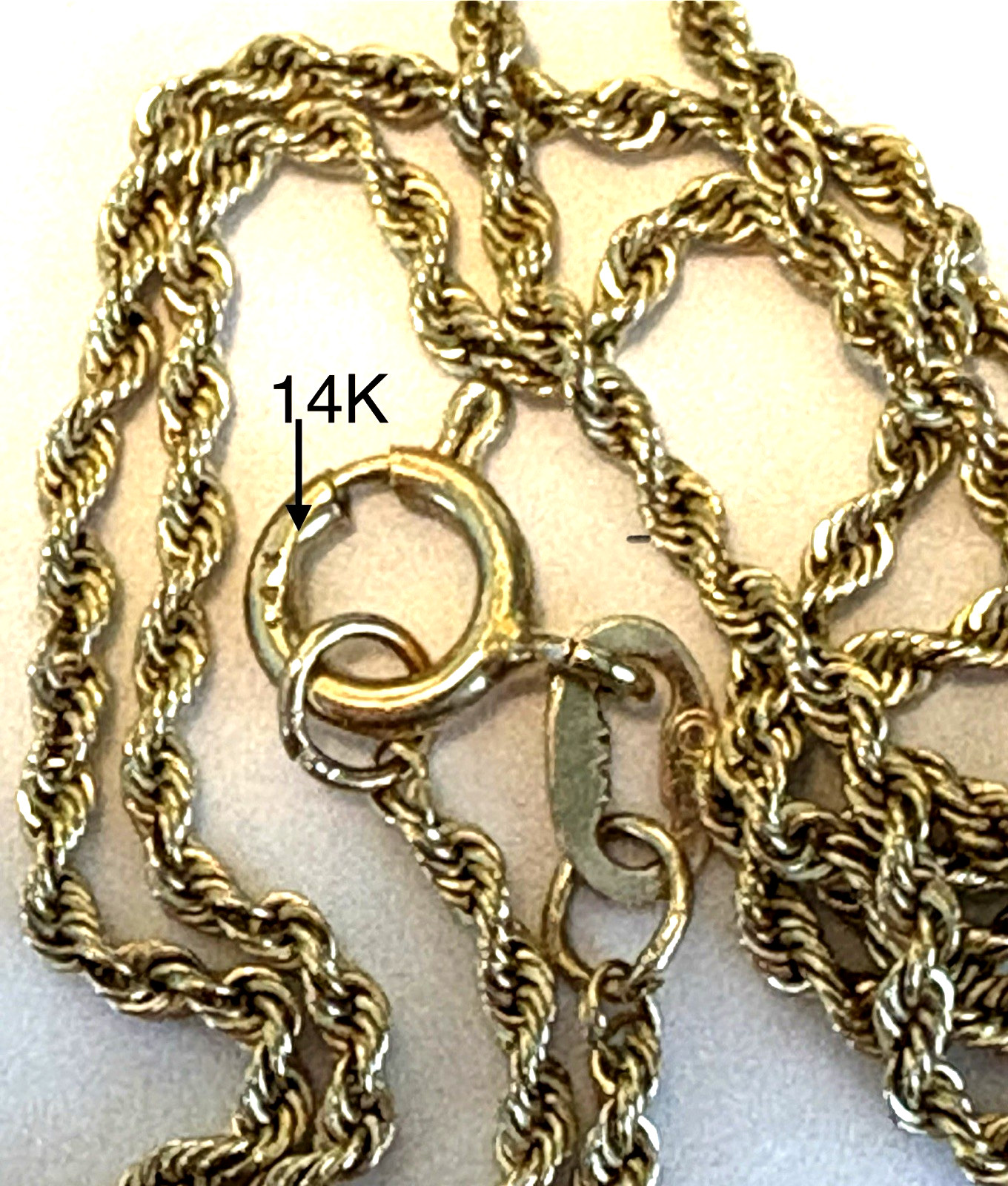 14K YG Gold Rope Neck Chain 16″ Necklace Estate Diamond-cut Sparkle Approx 2mm