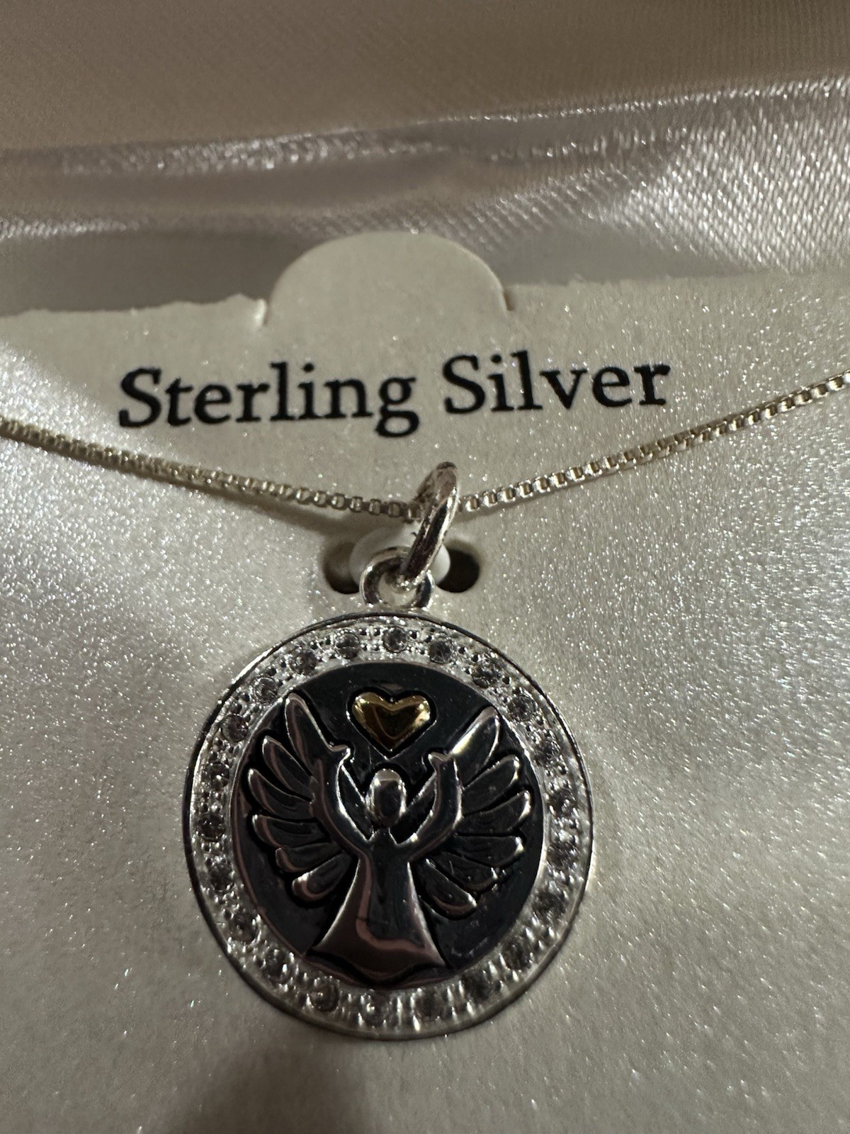Sterling Silver Guardian Angel Pendant On 18” Chain New In Box