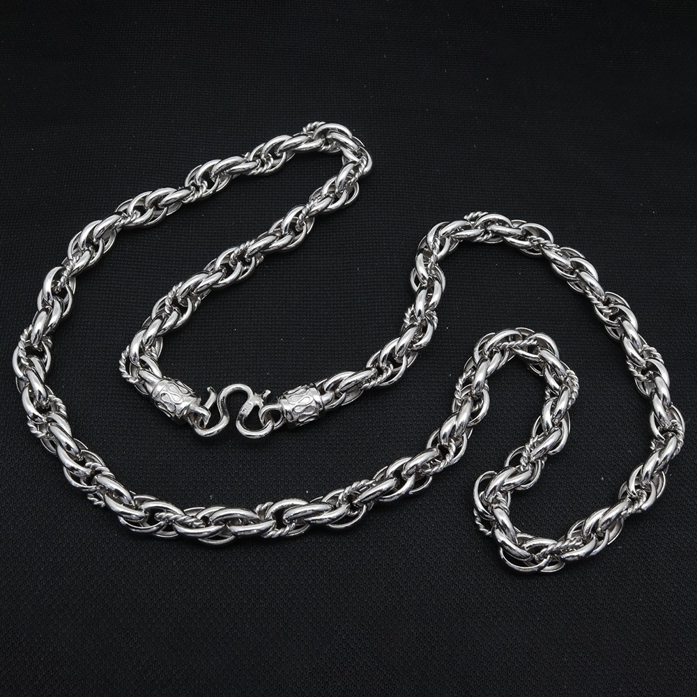 Pure S925 Sterling Silver Chain Men 8mm Wave Toggle Link Necklace 57-58g 23.6in
