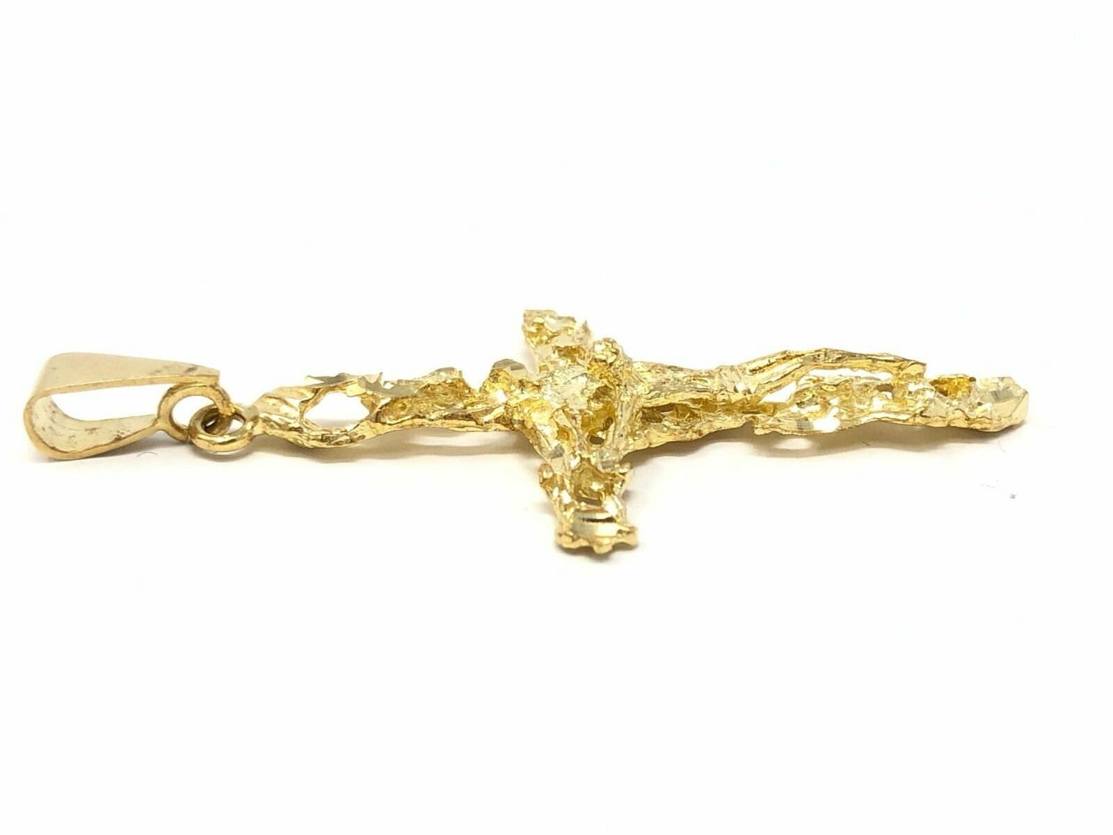 10k Yellow Gold Crucifix Nugget Cross Charm Pendant Religious 2″ 4 grams