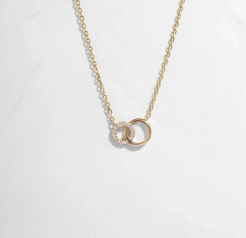 Infinity Interlocking Circle Necklace VVSI Real Moissanite 14k Yellow Gold Over