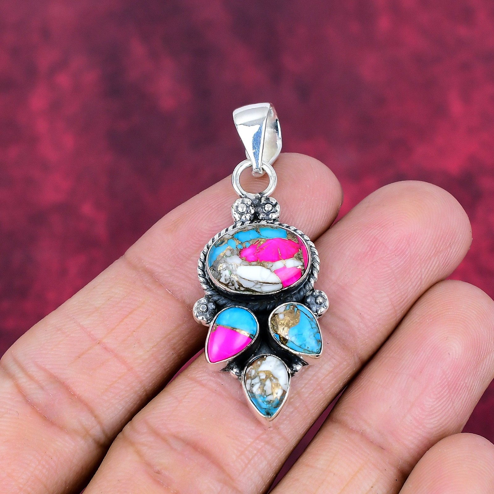 Cotton Candy Turquoise Gemstone Handmade 925 Solid Silver Pendant Jewelry Gifts