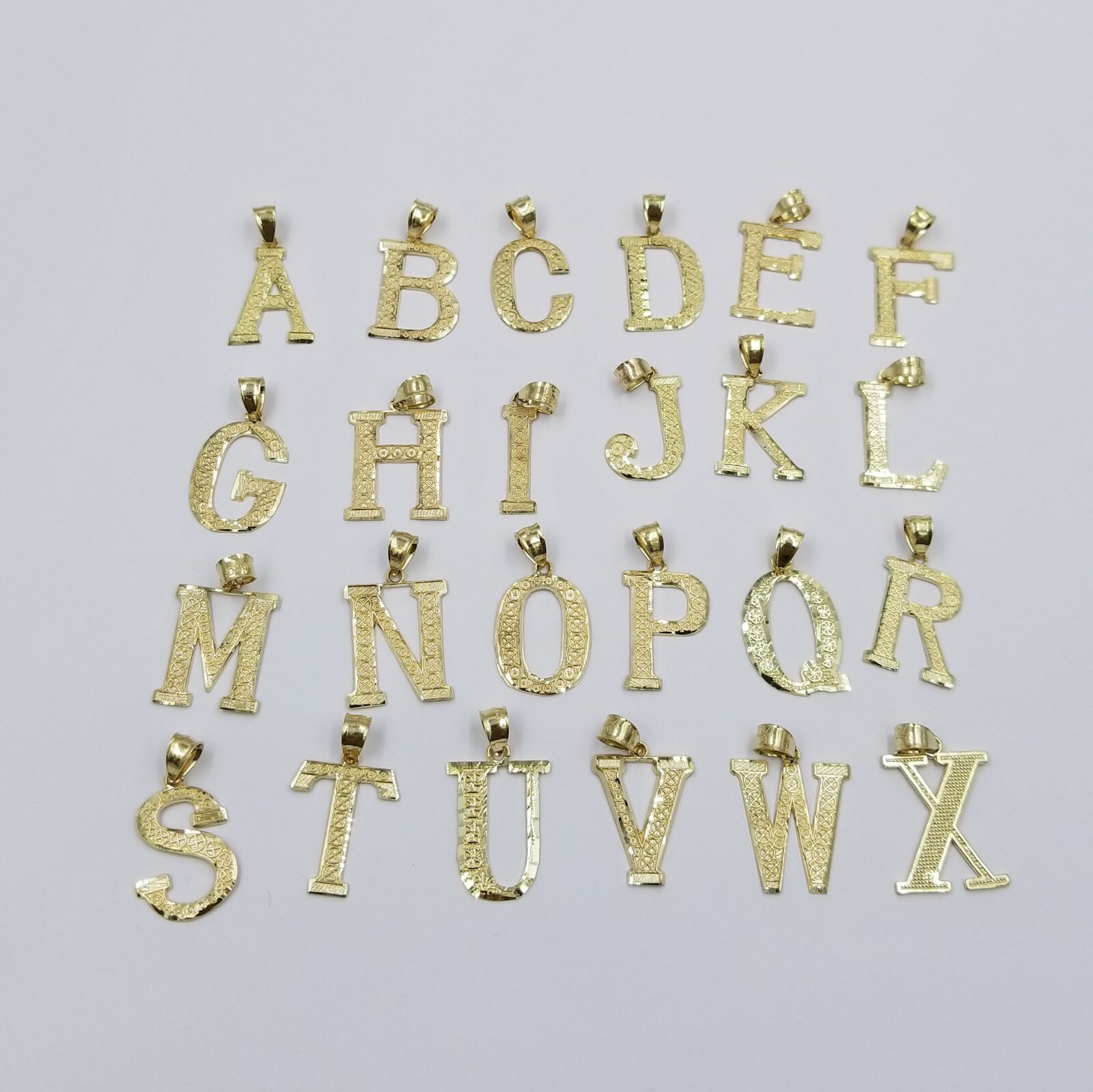 Real 10k Yellow Gold A-Z Initials Alphabet Charm Pendent Diamond Cut Men Women