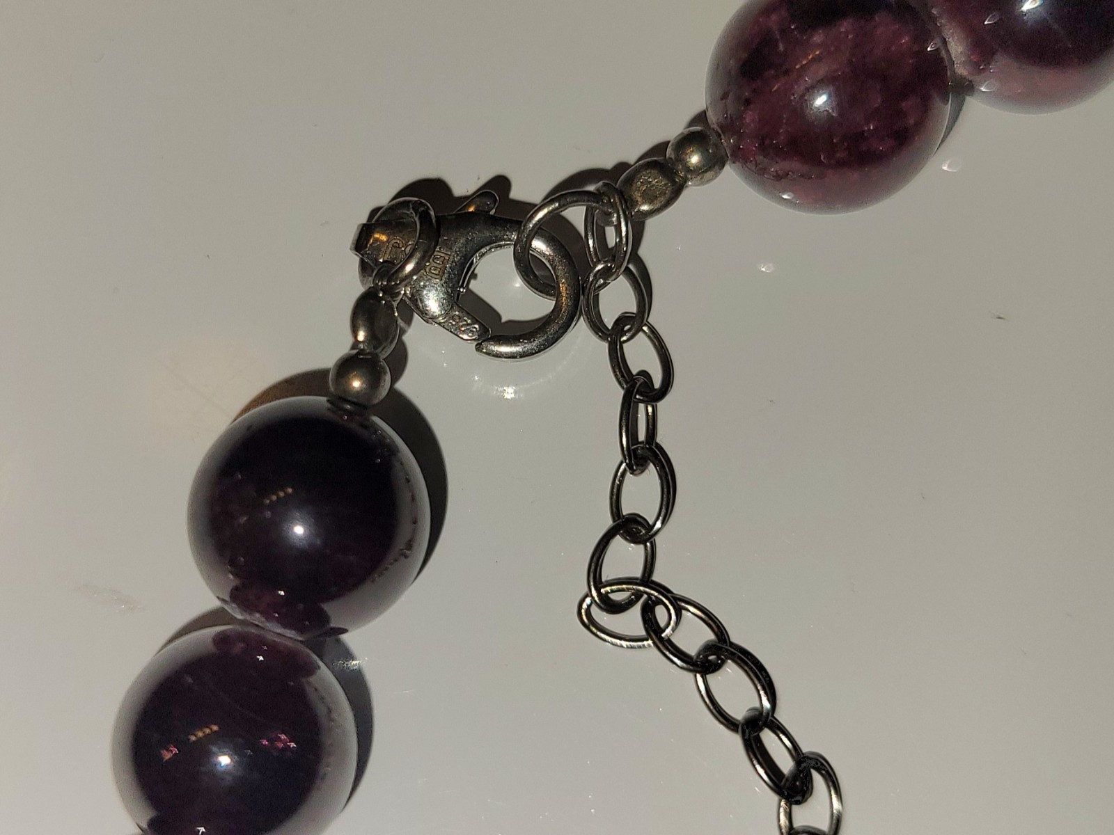 10 Mm 22″ Strand Wine Garnet Necklace 925 Silver