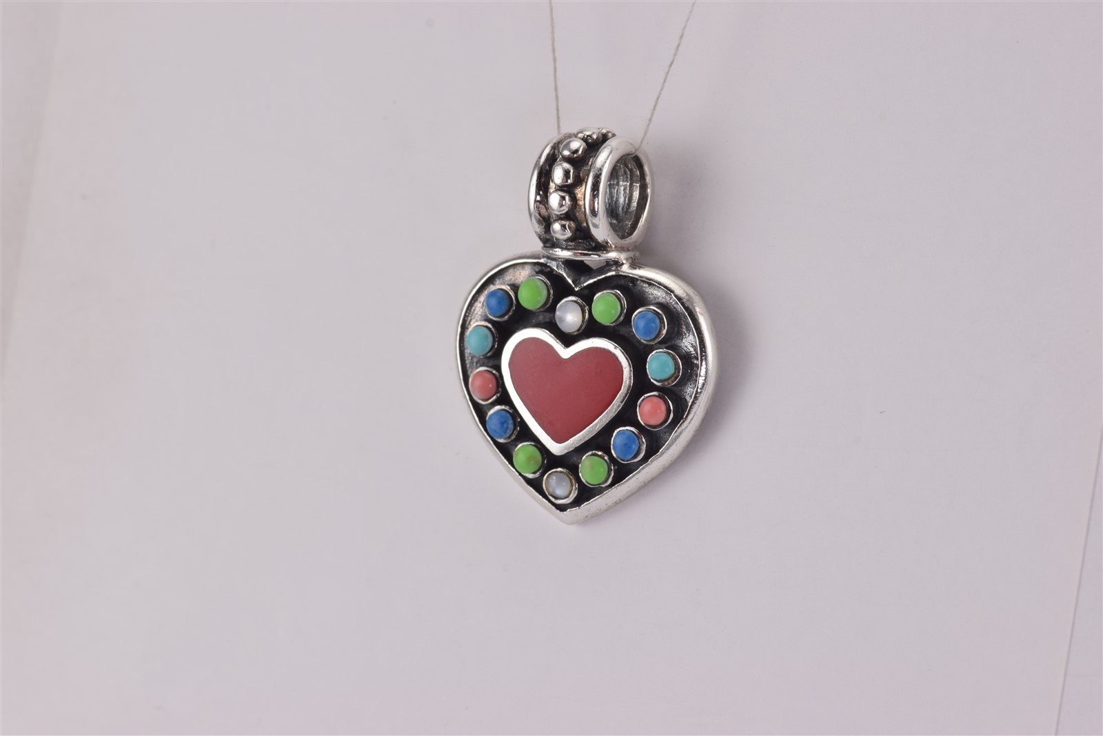 Sterling Silver 31mm x 26mm Mixed Gemstone Buttons Triple Heart Slider Pendant