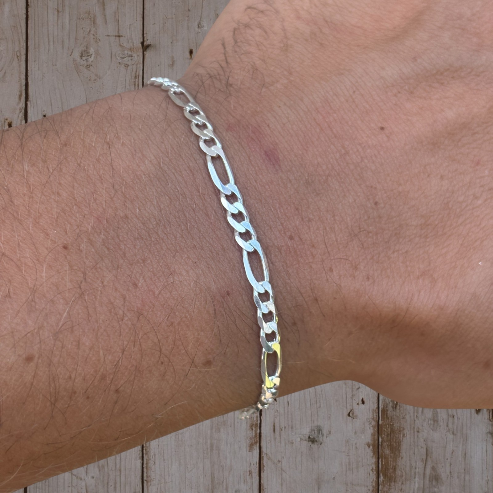 4mm Figaro Bracelet Link – Real Solid 925 Sterling Silver Or 14k Gold Vermeil