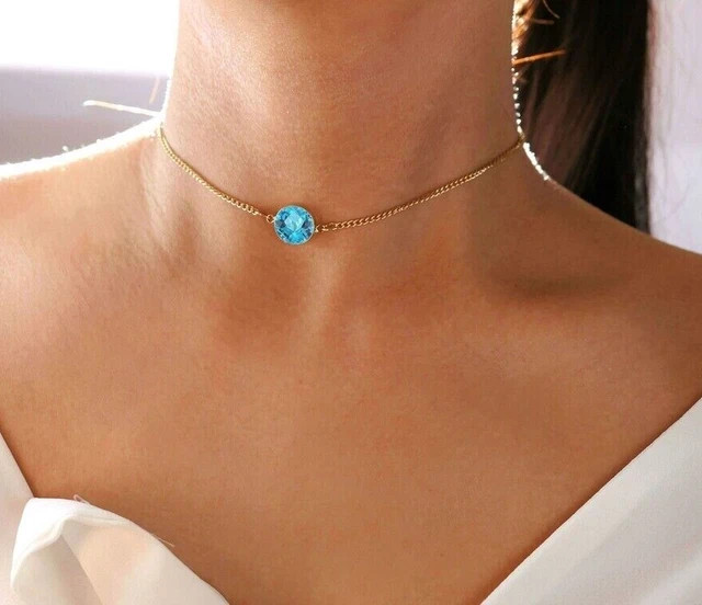 Women’s Pendant 1.22Ct Round Cut Lab-Created Blue Topaz 14K Yellow Gold Plated