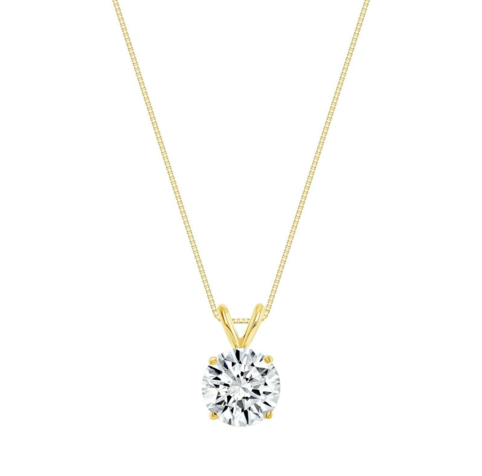 1 Carat Moissanite Necklace in 14 Karat Yellow Gold with 14K Box Chain-18 inches