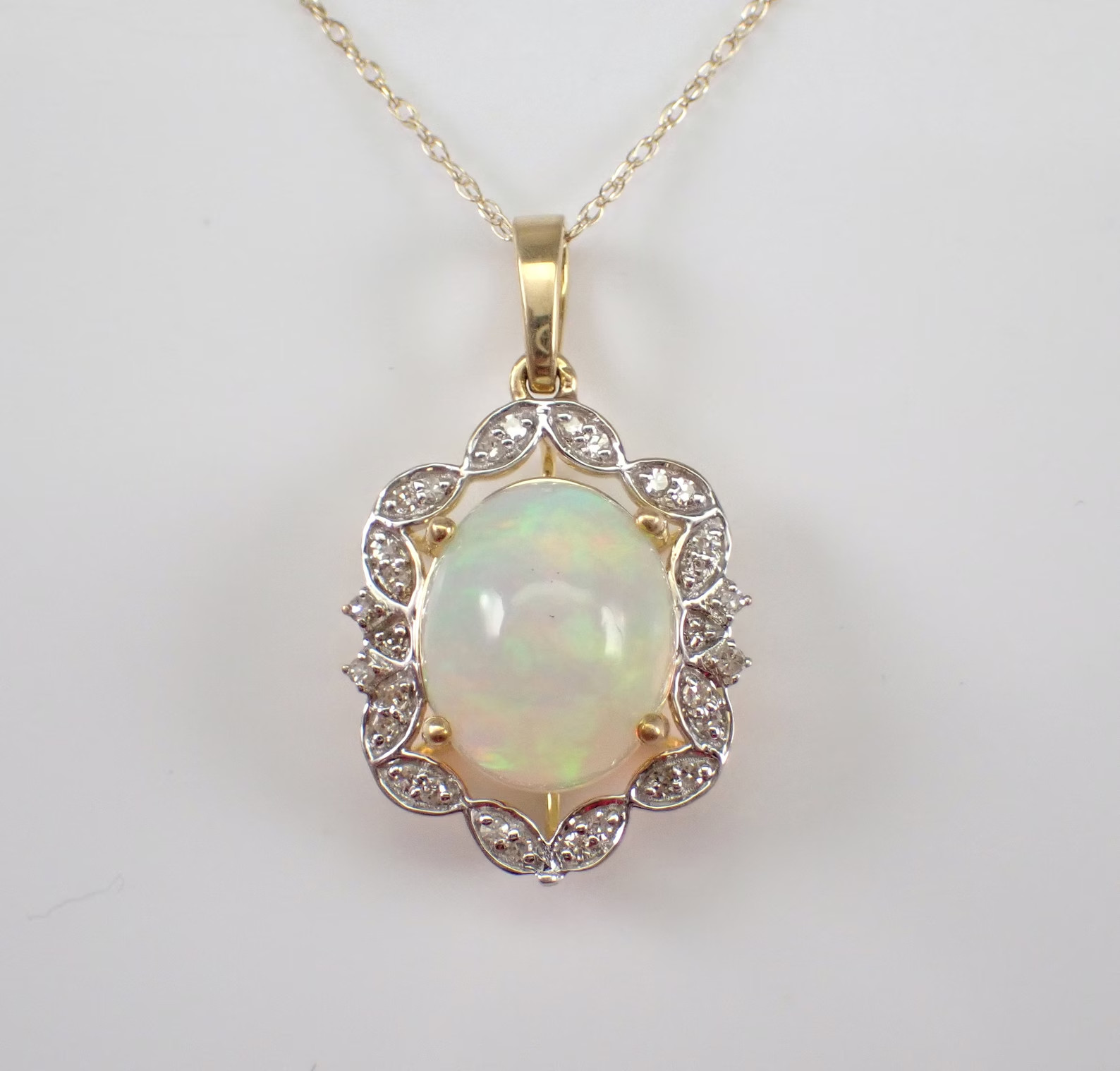 2 Ct Oval Cut Lab Created Fire Opal Halo Pendant Necklace 14K Yellow Gold Plated