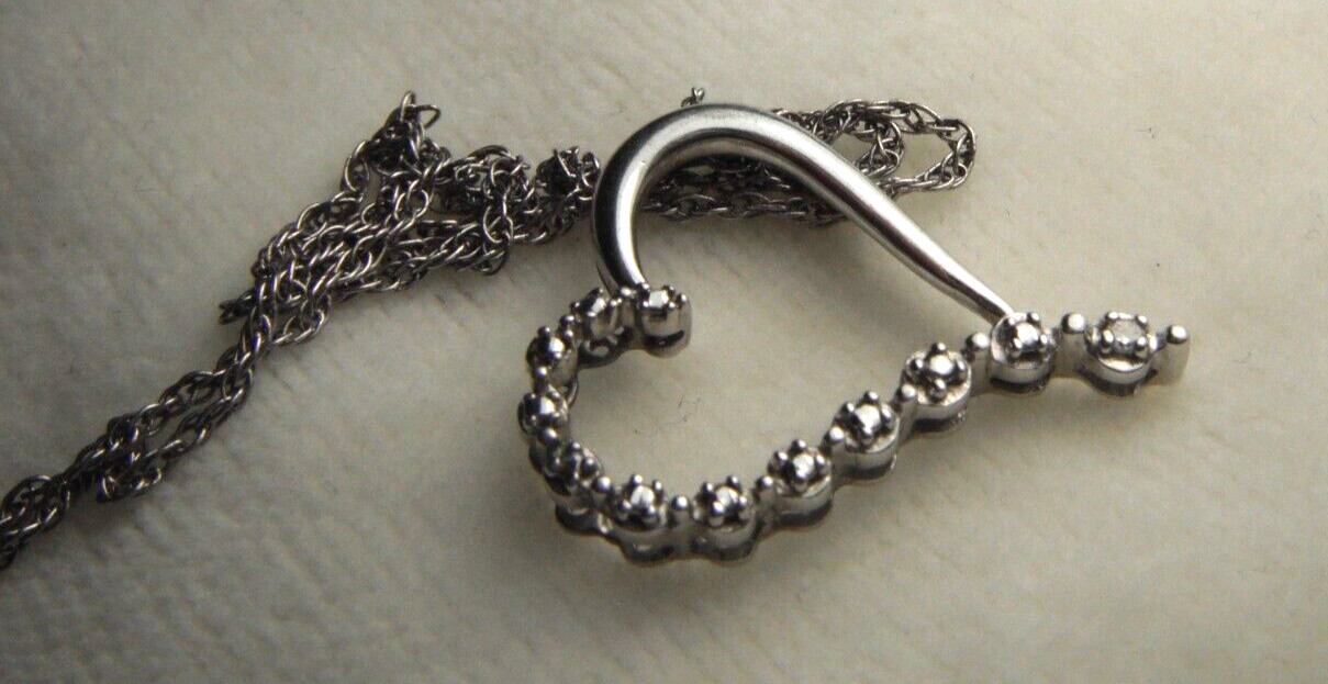 925 Heart 1 Diamond 925 19″ Singapore Chain Spring Ring Clasp 2.32g