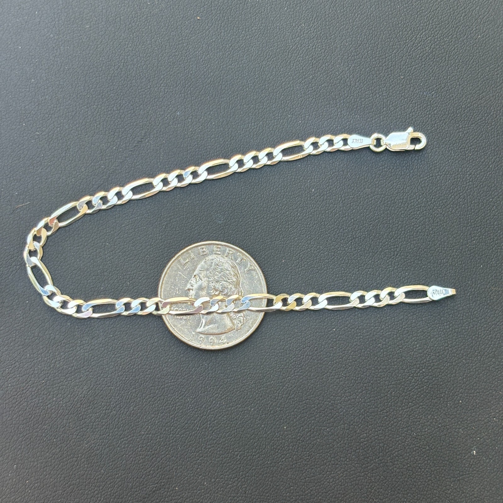 4mm Figaro Bracelet Link – Real Solid 925 Sterling Silver Or 14k Gold Vermeil