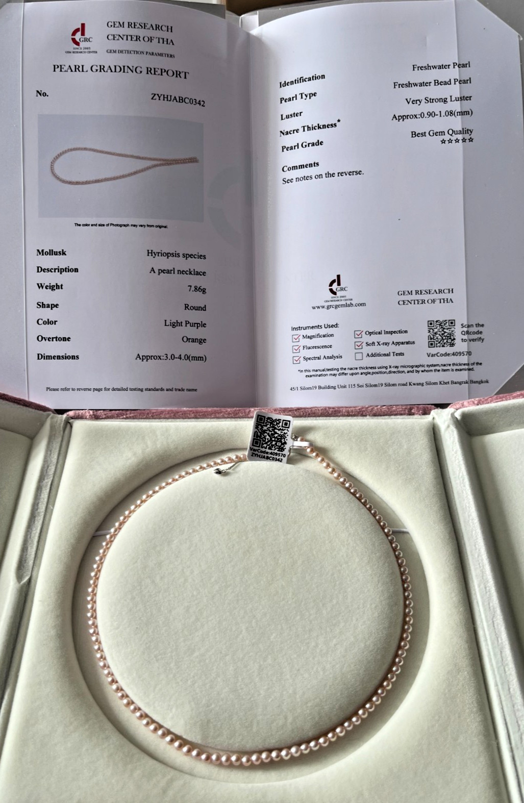 GRC 5 Star Light Purple Orange Pearl Necklace 3mm 4mm Seed Pearl Metallic 925