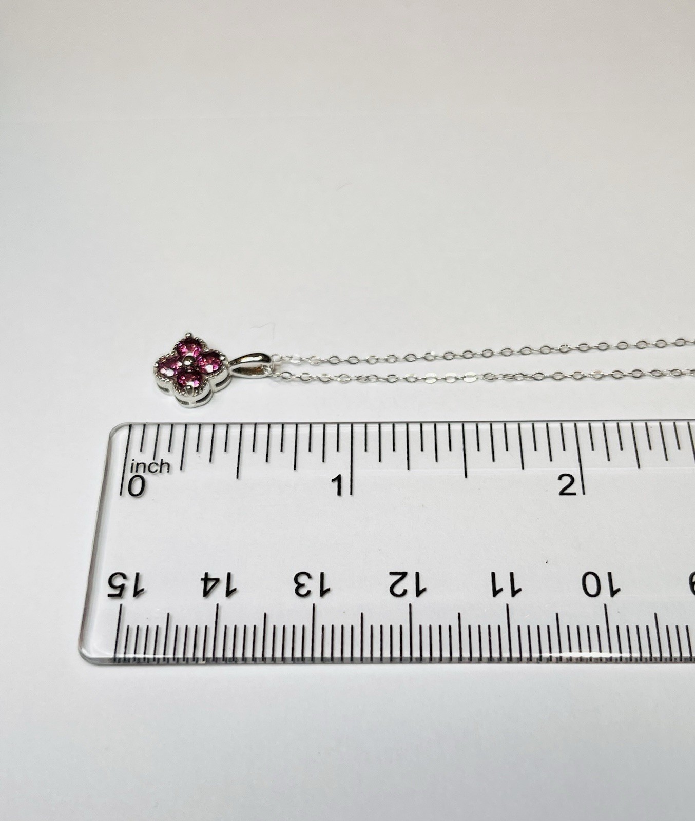 Real 925 Sterling Silver Natural Rhodolite Purple Garnet Clover Pendant Necklace