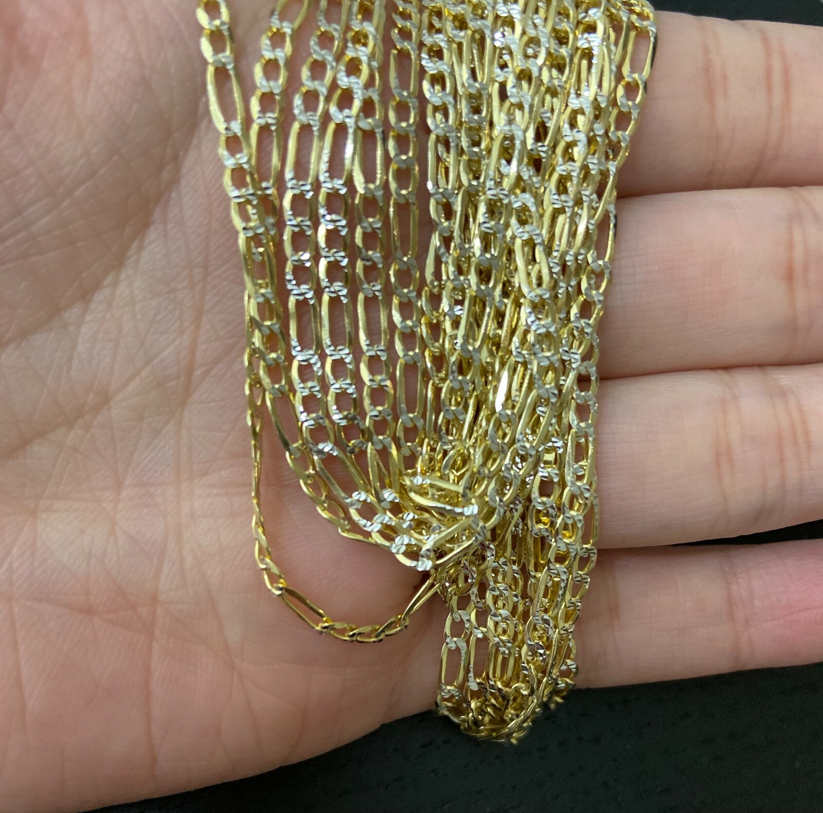 Men Diamond Cut 2mm 3mm 4m Figaro Chain 14k Gold Solid 925 Silver Two Tone ITALY