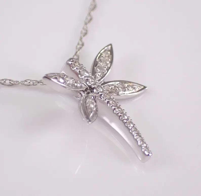 0.12Ct Round Cut Tester Pass Moissanite Dragonfly Pendant 14K White Gold Plated