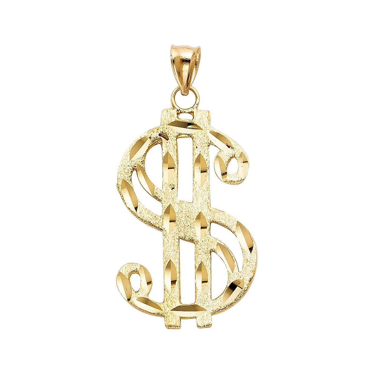 14K Yellow Gold Dollar Sign Pendant For Necklace or Chain