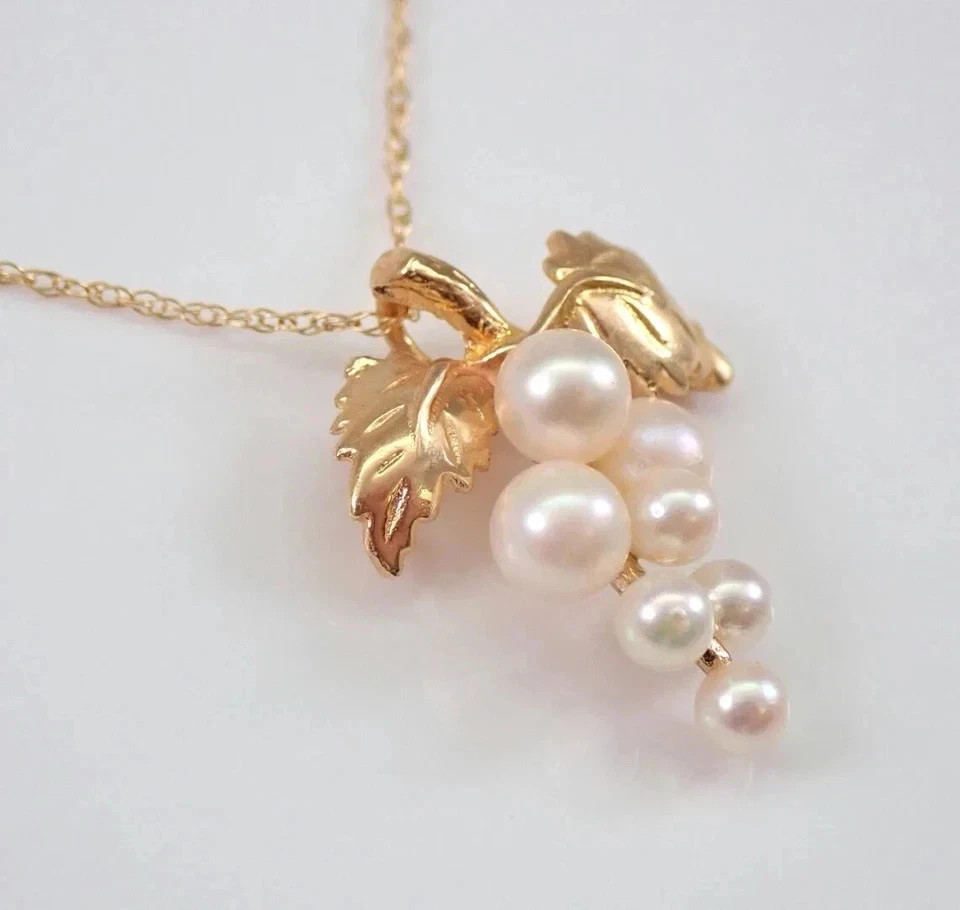 2Ct Round Cut Natural White Pearl Grapes Cluster Pendant 14K Yellow Gold Plated