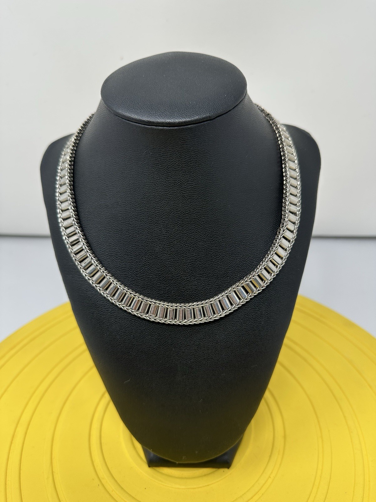 Sterling Silver Amazing Modern Design Choker Necklace Beautiful Chic 57g 16 In +