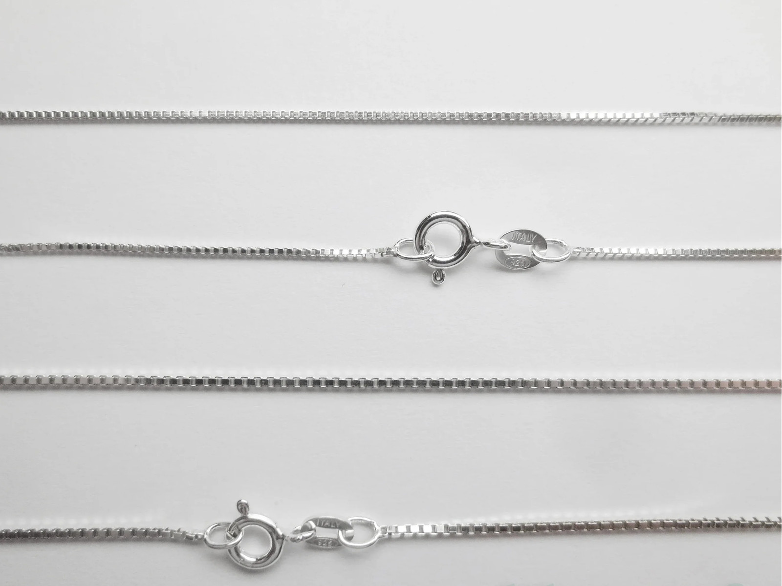 925 Sterling Silver Diamond Cut Box Chain Necklace 0.65 0.75 1mm Spring Clasp