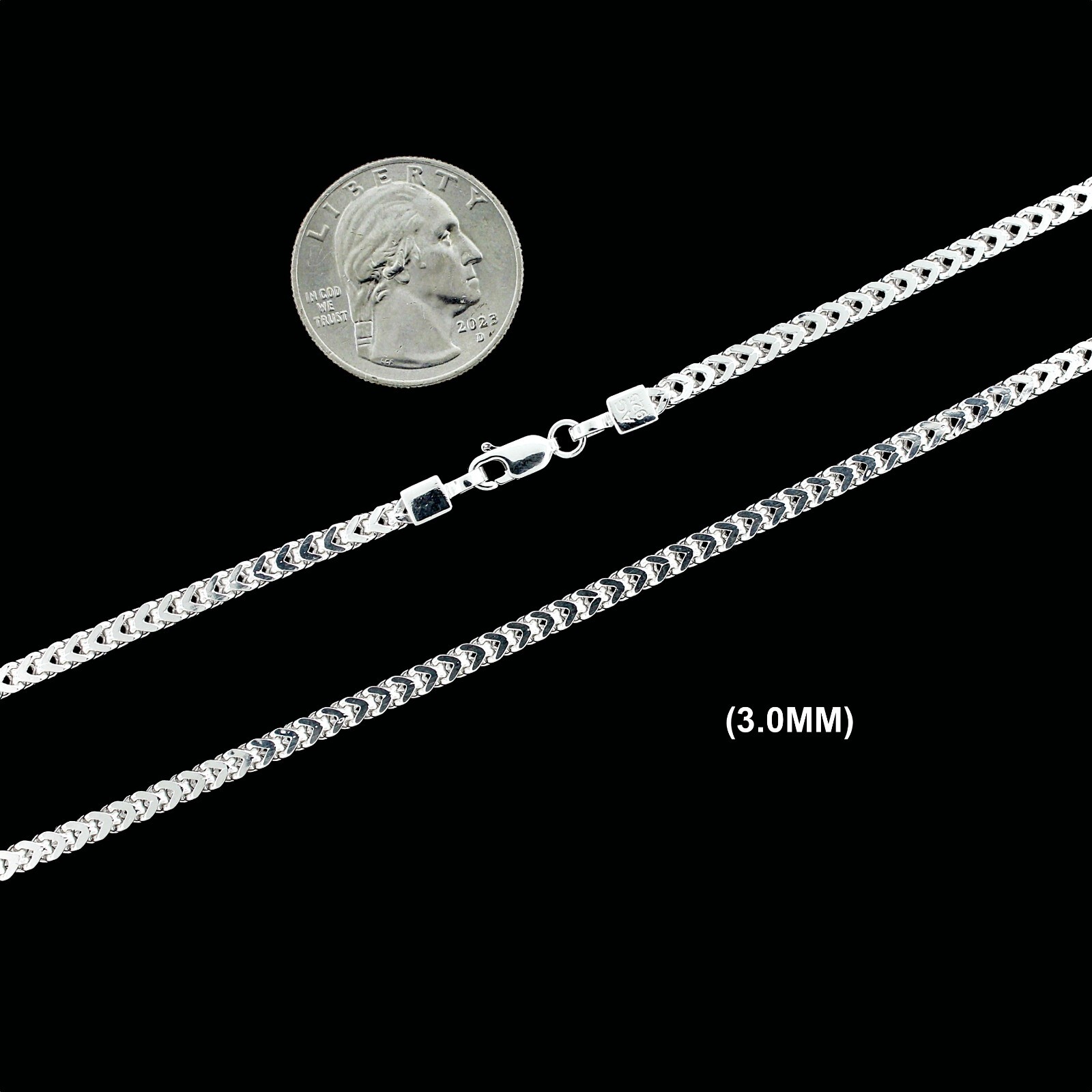 Mens 3MM Real 925 Solid Sterling Silver Franco Box Link Chain Necklace ITALY