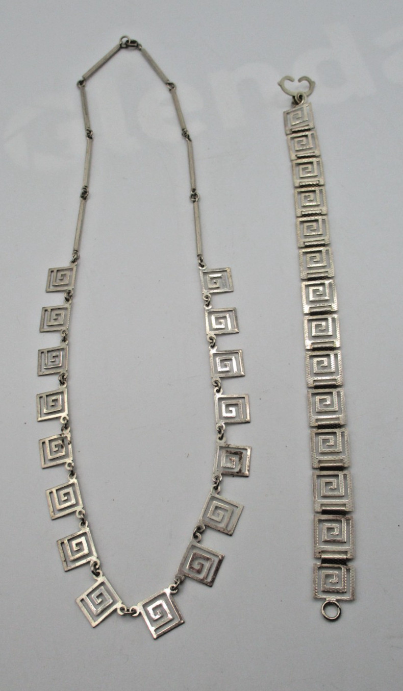 STERLING SILVER GREEK KEY MEANDER NECKLACE & BRACELET SET