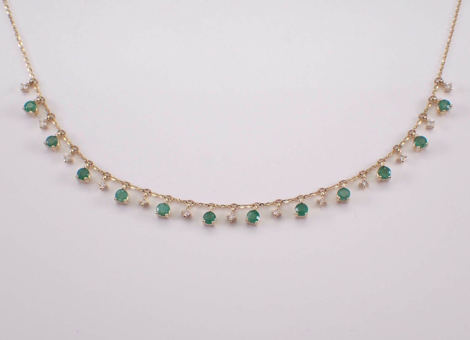 14K Yellow Gold Emerald Necklace – Diamond Dangle Station Pendant Chain
