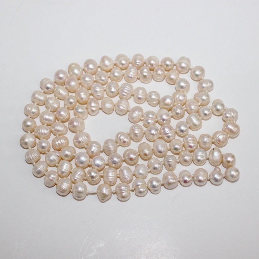 NATURAL 8mm-9mm WHITE PEARL STRAND CLASSIC NECKLACE 36″ LONG