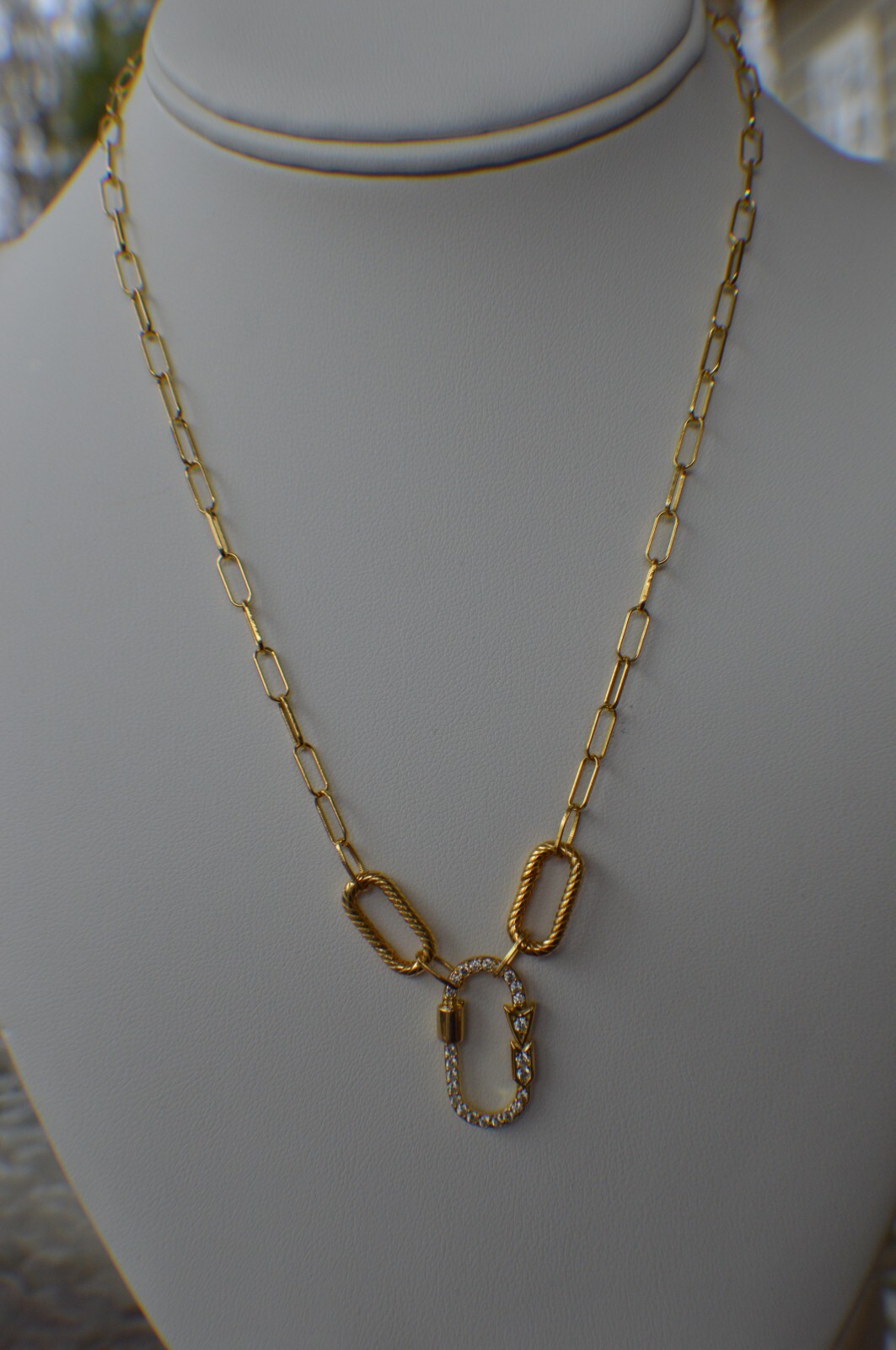 0.67ct Moissanite Paper Clip 18″ Chain in 14K Yellow Gold Plated Over Silver