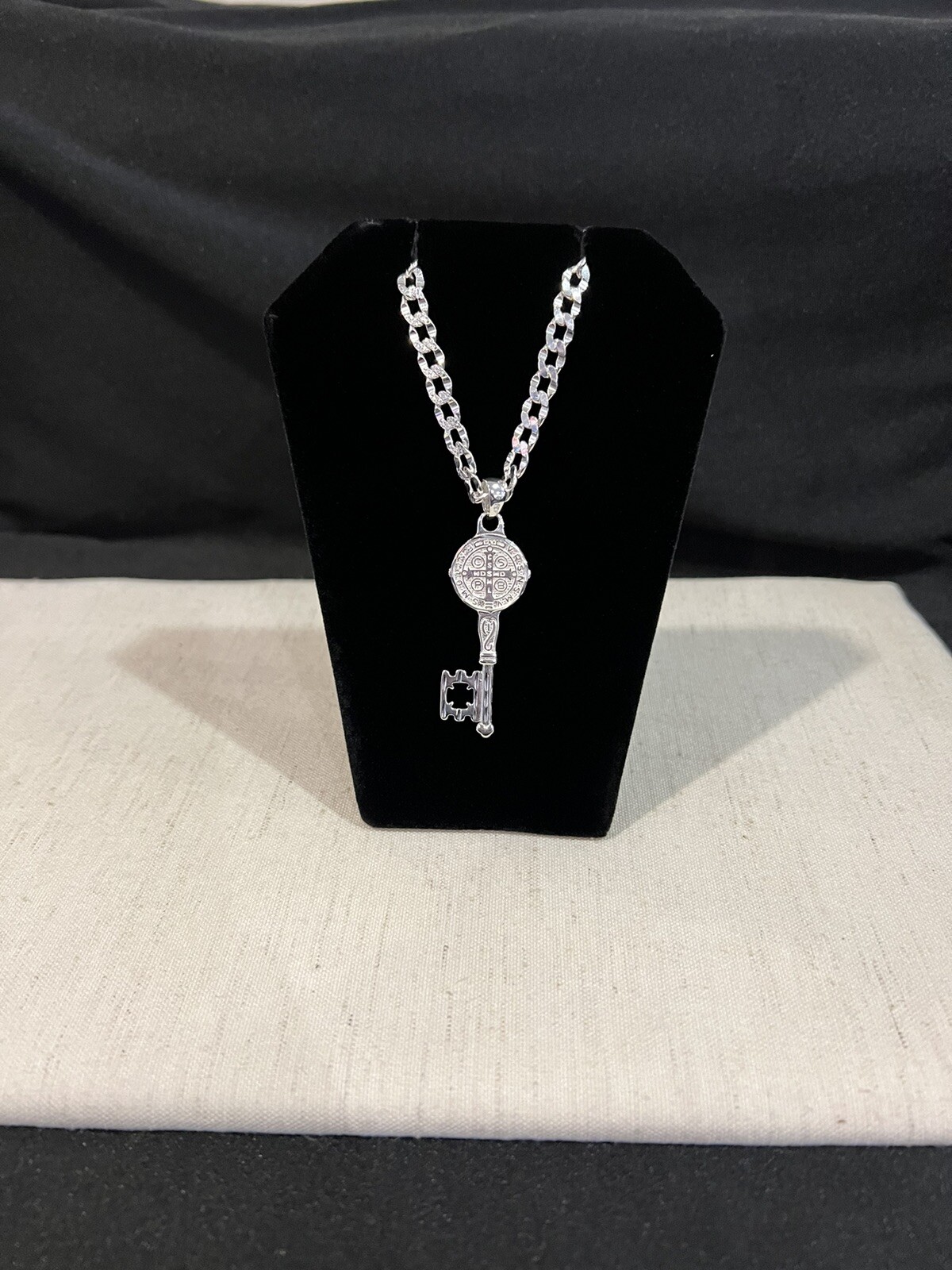 925 Sterling Silver St Benedict Key San Benito Llave & Deck Curb Chain 22 26 30