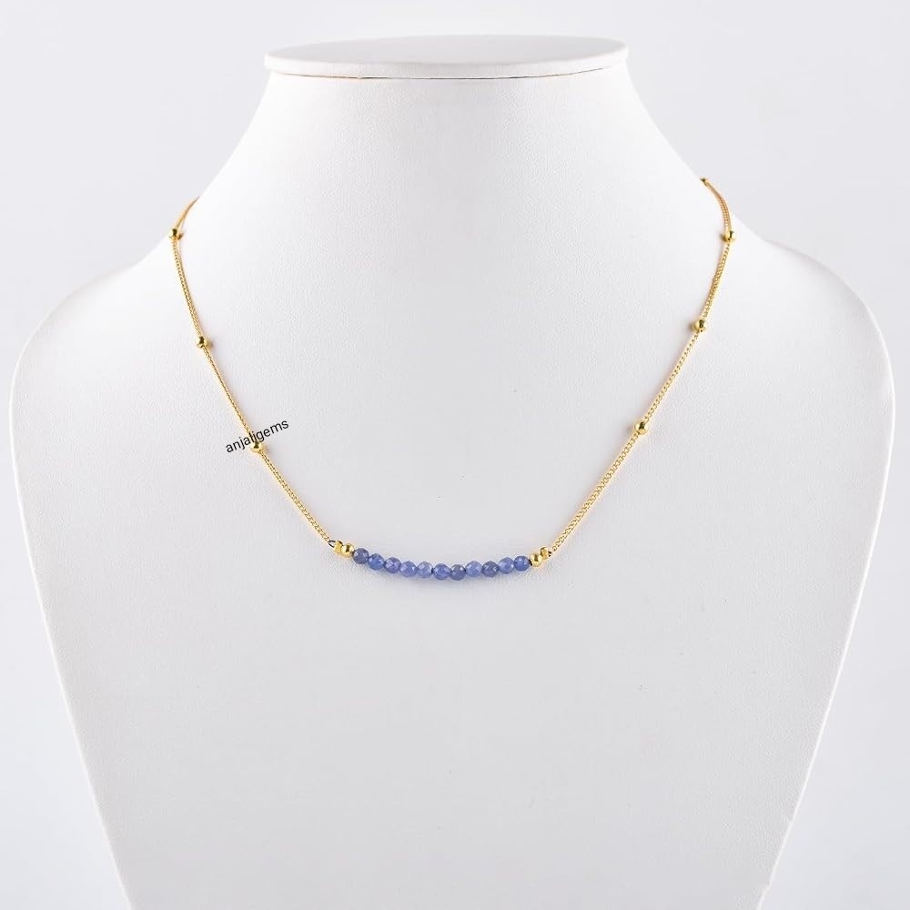 18K Yellow Gold Finished Over AA+ Tanzanite Beads Chain Necklace In 925 Silver A