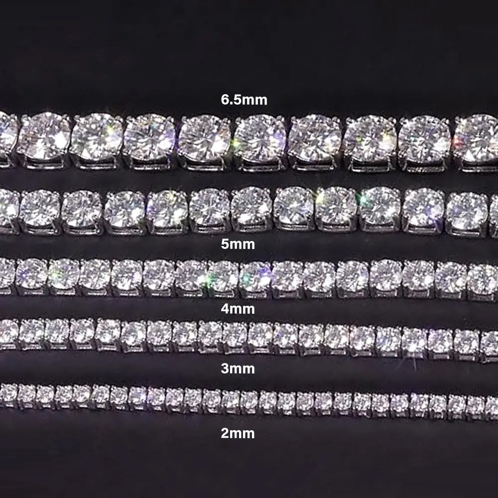 3-6.5mm Moissanite Tennis Necklace 925 Sterling Silver Hiphop Necklace Men Women