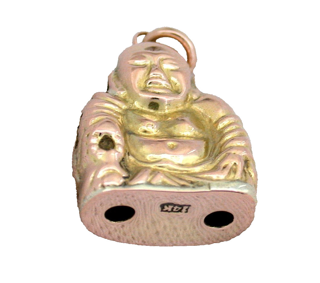 Vintage 14Kt Multicolor Yellow Gold Buddah Charm 2/3 x 1/2 Inch Pendant EBS1521