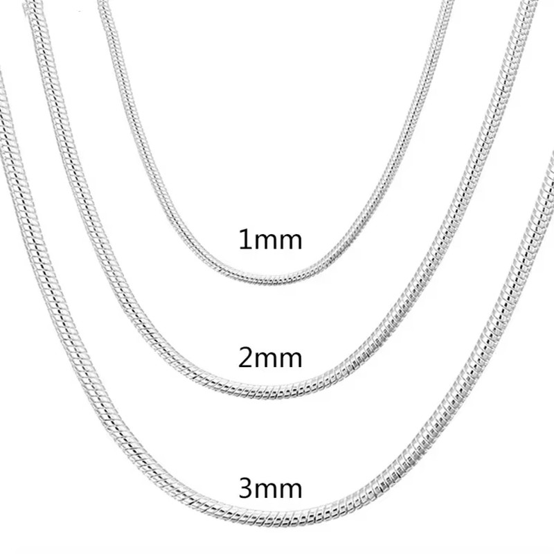 40-75cm 925 Sterling Silver 1MM/2MM/3MM solid Snake Chain Necklace Fashion Jewel
