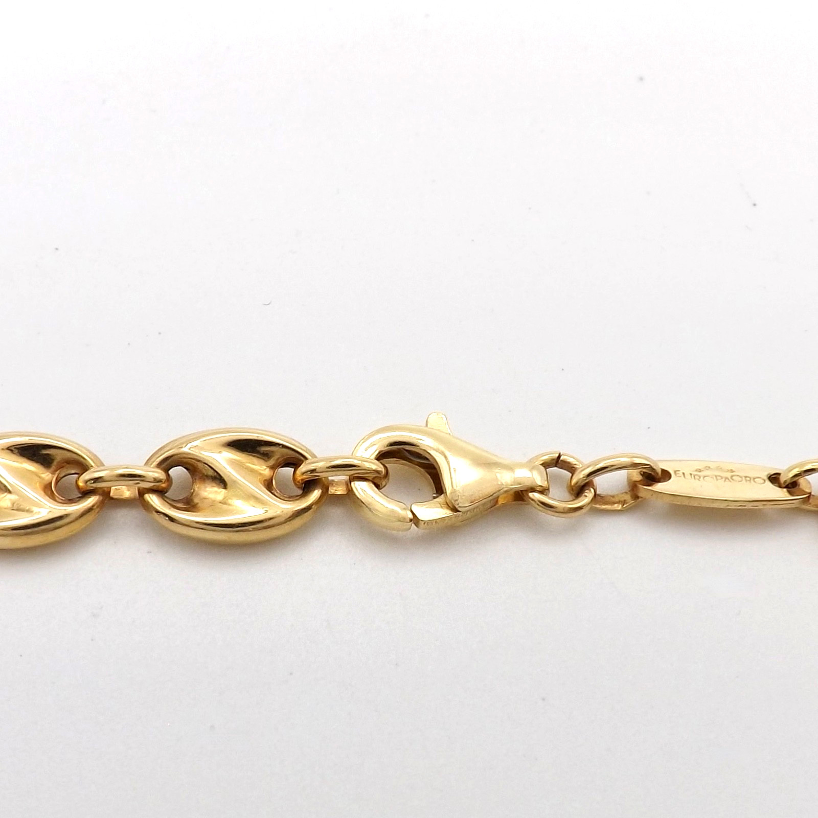 Solid 18K Gold Mariner Coffee Bean Link Necklace 750 Italy Europa Oro New 23.5in