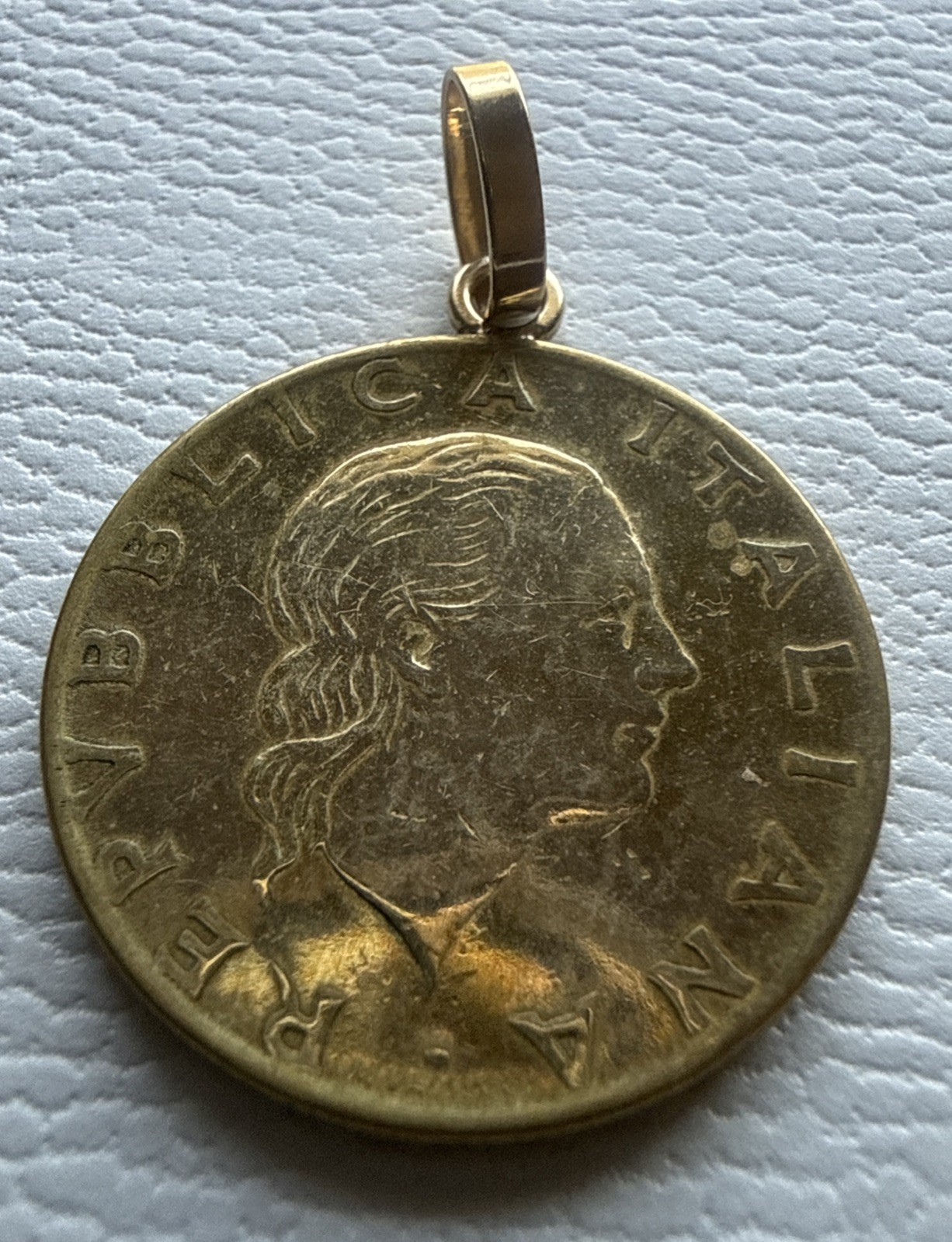 1979 Italian 200 Lire Coin Pendant Milor with 14K Gold Bail