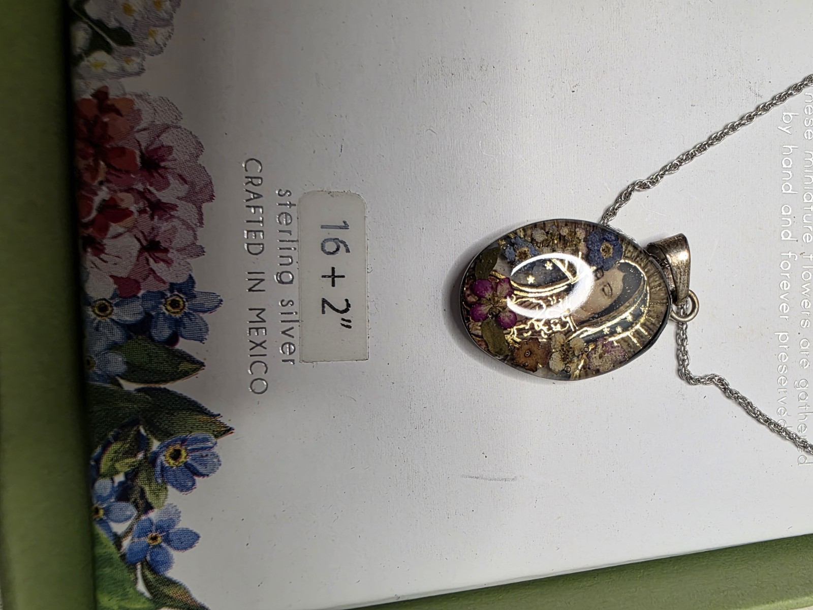 Seed & Sage Sterling Silver Mary Real Flower Necklace Original Box Never Worn