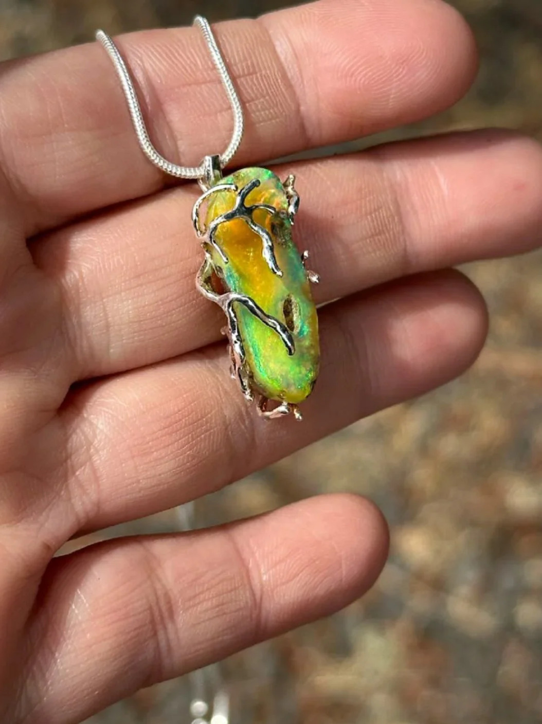 Opal Silver Woods Bohemian Necklace