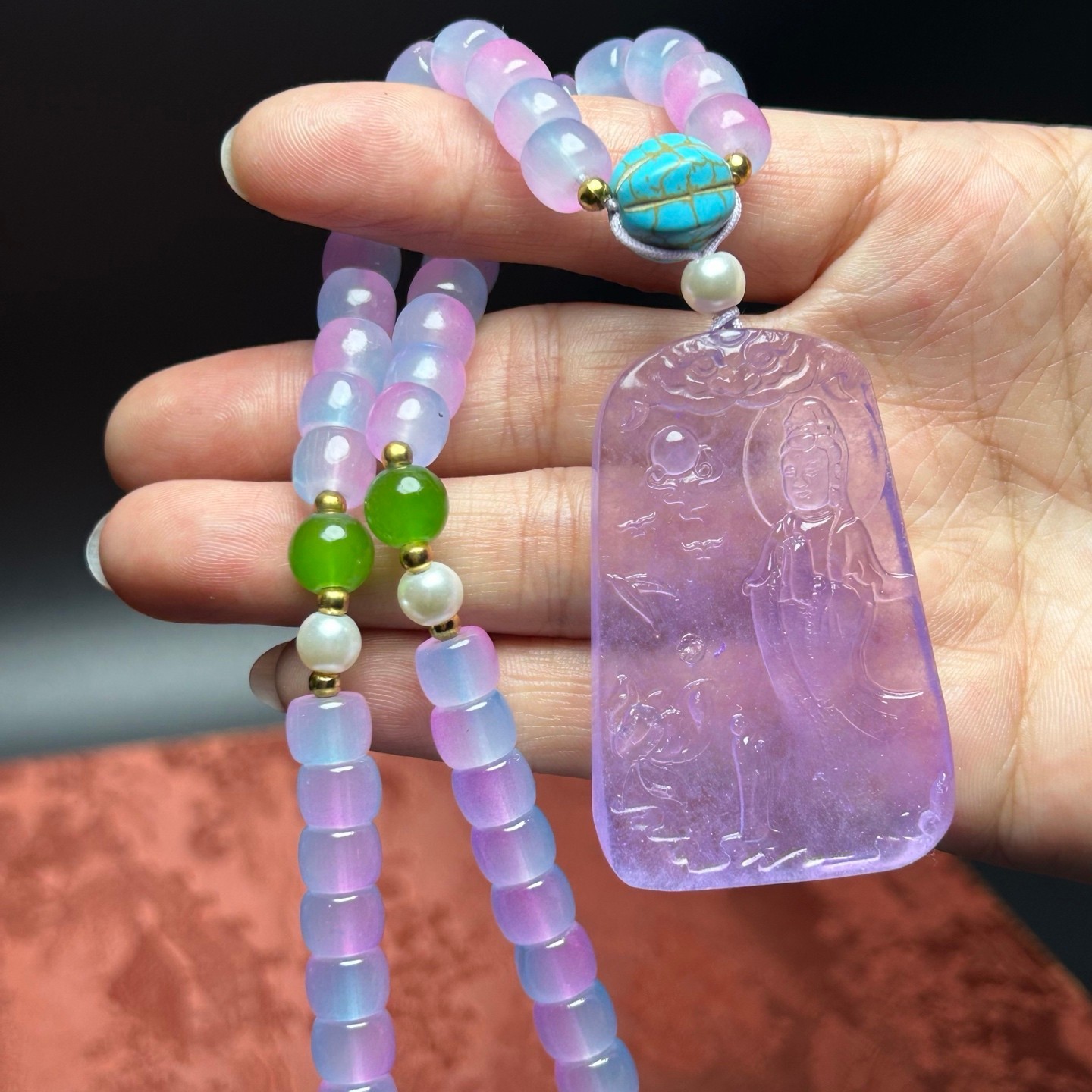Nature ice Burmese Jade Jadeite carved kwan-yin lucky amulet Pendant&Necklaces