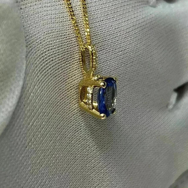 1.50 Ct Oval Simulated Blue Sapphire Solitaire Pendant 14K Yellow Gold Plated