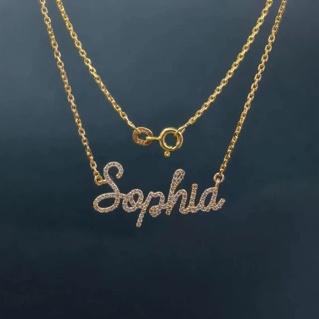Round Cut Lab Created Diamond Custmize Name Pendant 14k Yellow Gold Plated