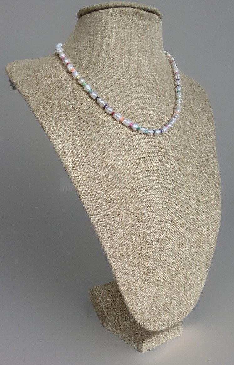 Adjustable Freshwater Baroque Pearl Necklace, Multi-Color Spacers 16″ – 18-1/4″