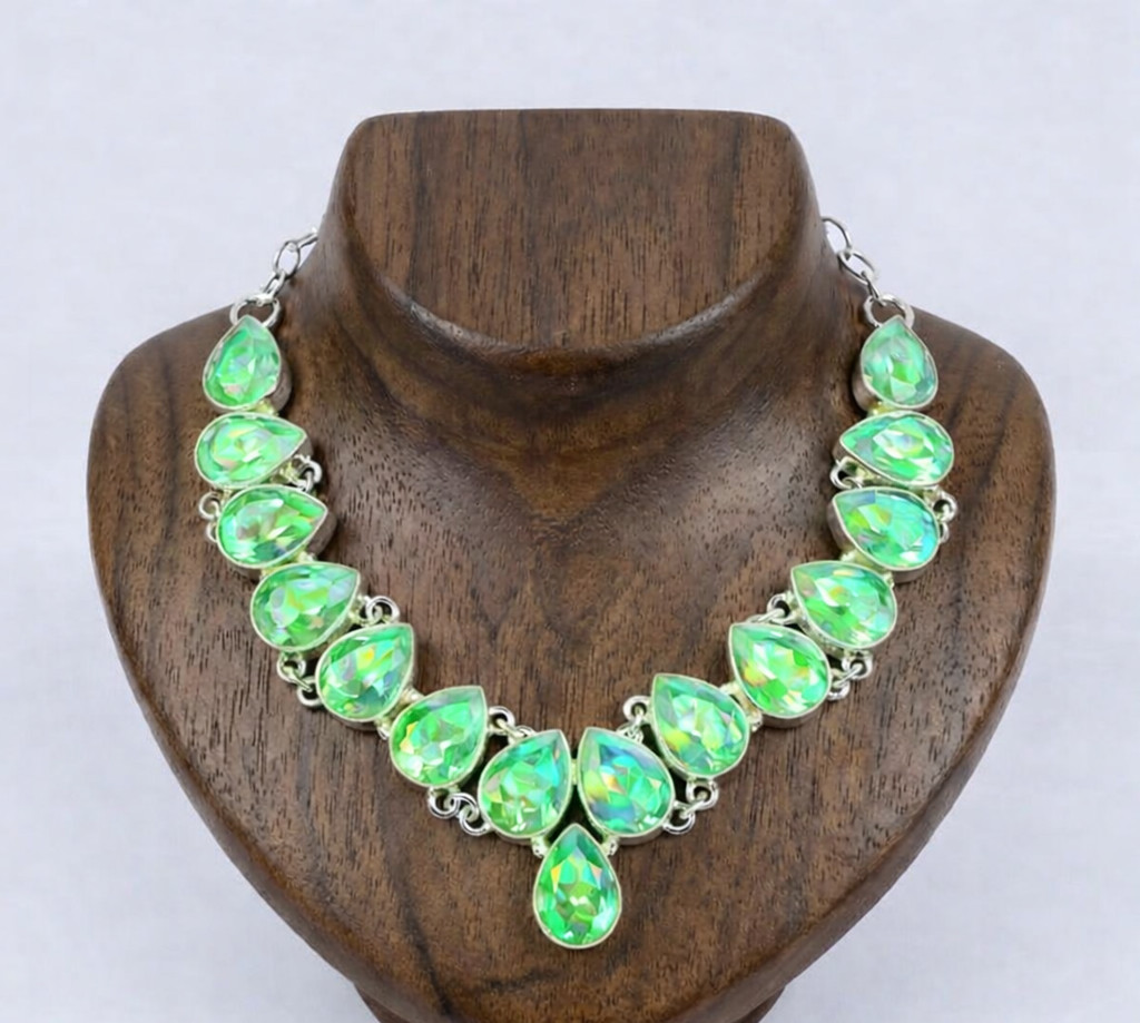 Green Opalite Necklace 925 Sterling Silver Handmade Women Gift Jewelry S-18