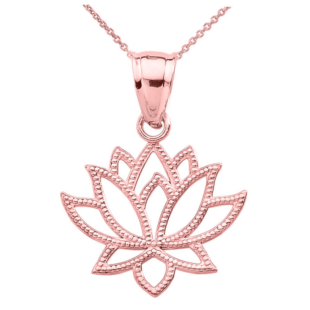 Gold Lotus Flower Pendant Necklace (Available in Yellow/Rose/White Gold)