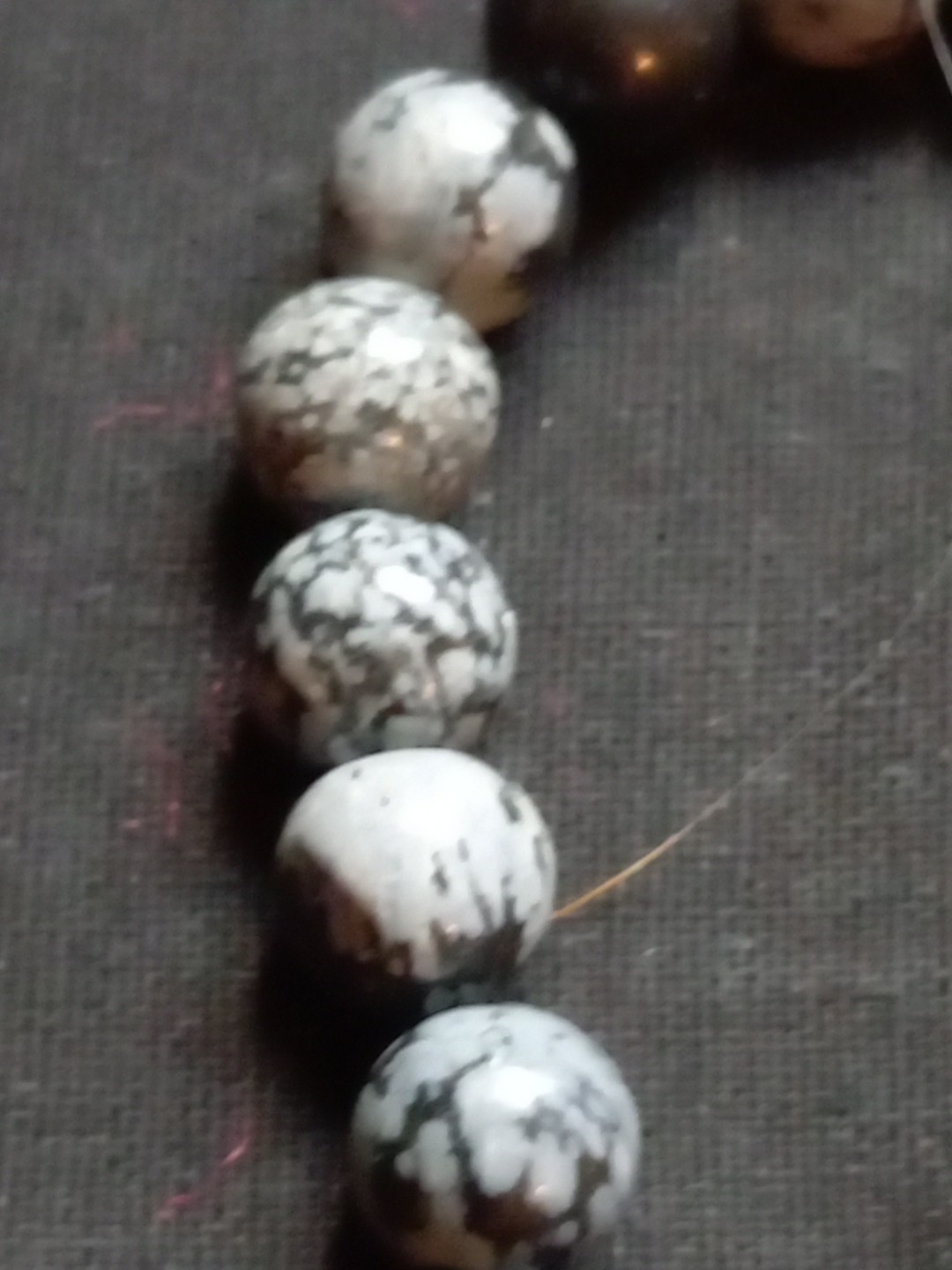 Natural Snowflake Obsidian 10mm Rounds 925 Sterling Silver Necklace 16in 40cm