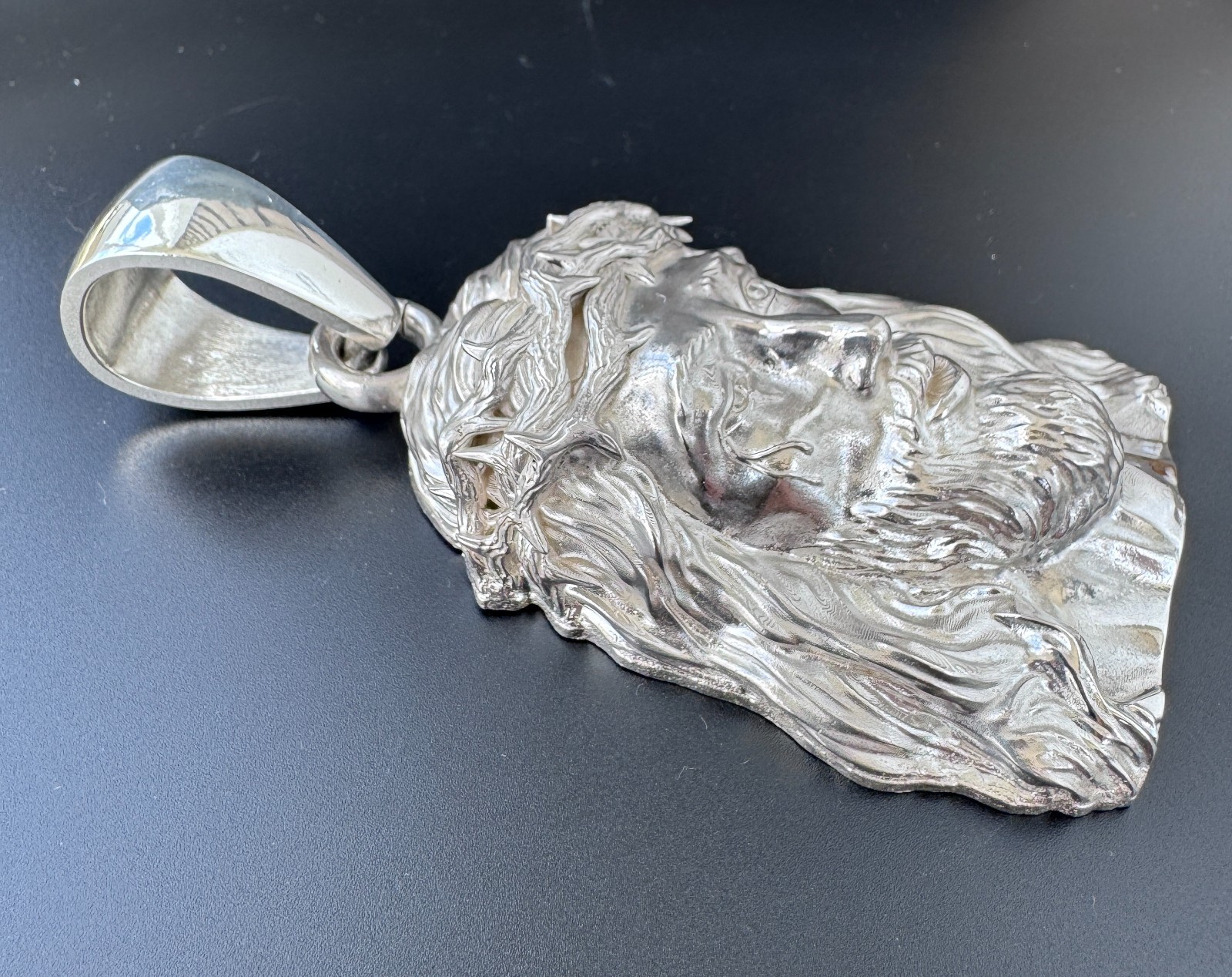 Jesus Head Pendent 4.25″ Extra Large Solid Sterling Silver 925 Heavy! 145 grams