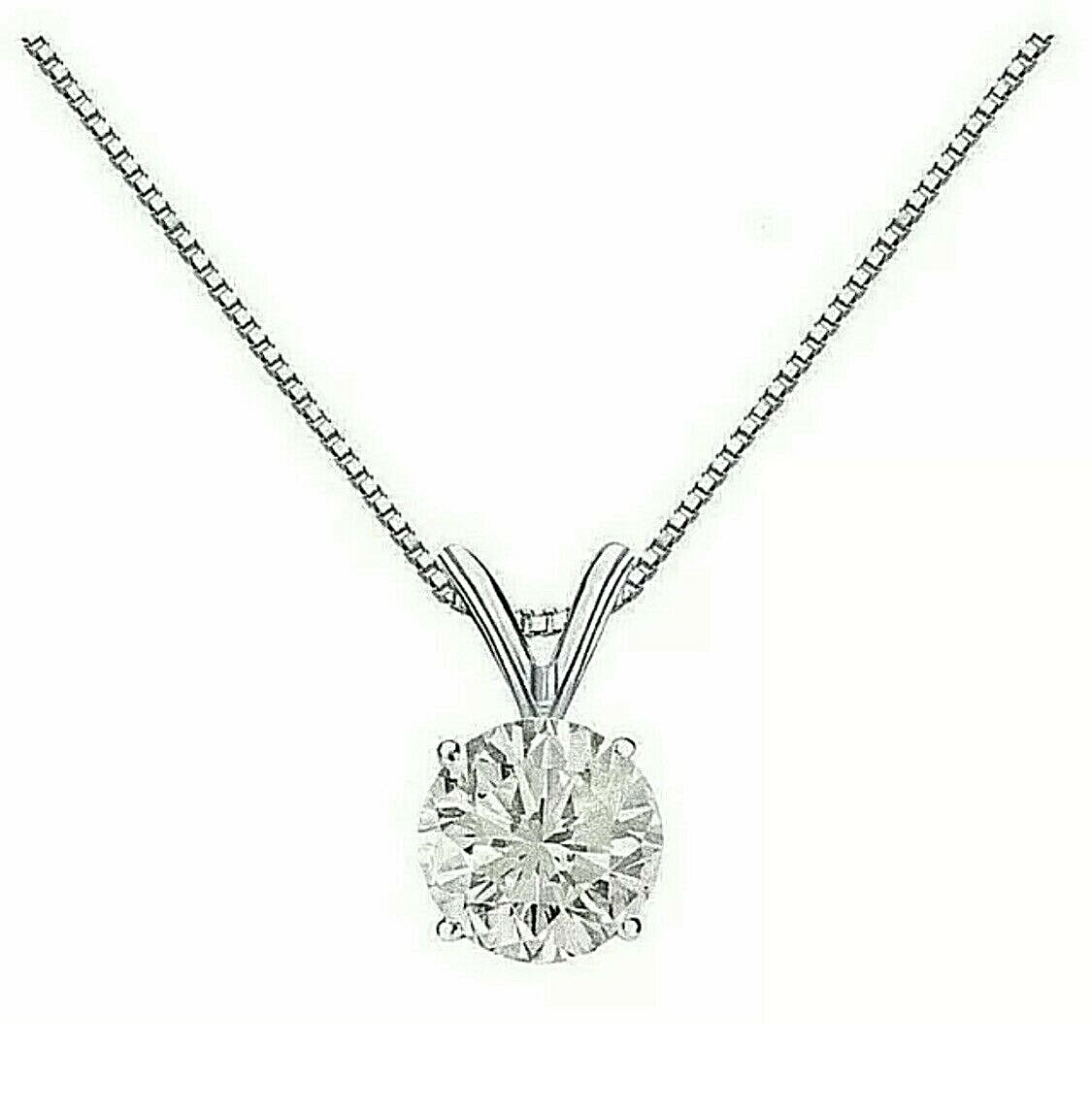 2.00 Ct Round Cut VVS1/D Real Moissanite 14K White Gold Solitaire Pendant 18″