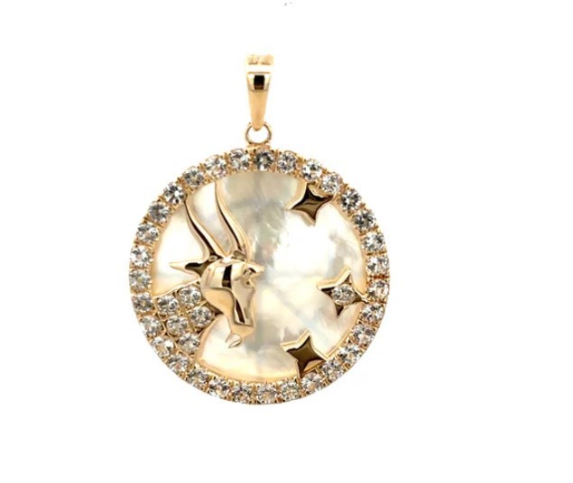 Diamond Aries Zodiac Pendant, Mother of Pearl Sterling Silver Charm