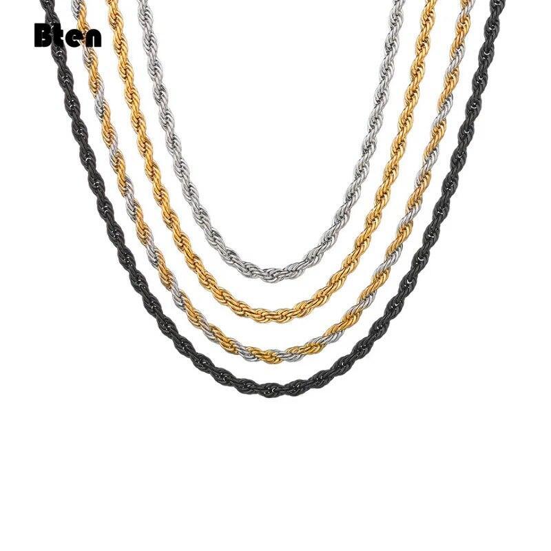 Solid Sterling Gold Silver Italian Rope Chain Men’s Necklace 2-5mm – Diamond Cut