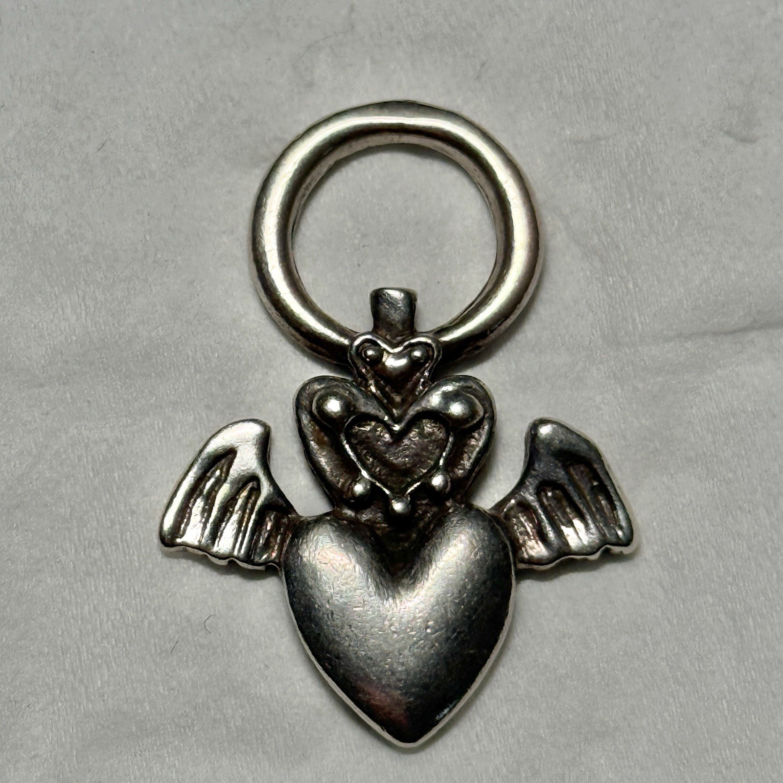 Vintage Sterling Silver Wings Heart Angel Heart Pendant Gothic Look Stamped 925