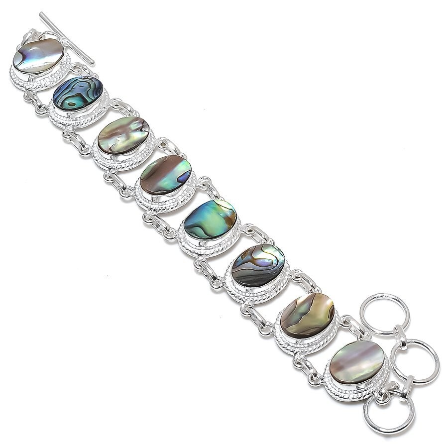 Abalone Shell Gemstone Handmade 925 Sterling Silver Jewelry Bracelet Size 7-8″